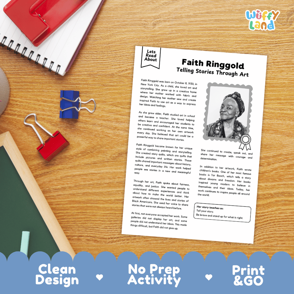 Faith Ringgold Biography Reading Passage and Writing Activity Worksheets