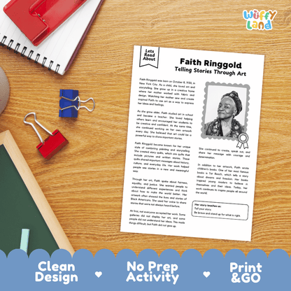 Faith Ringgold Biography Reading Passage and Writing Activity Worksheets