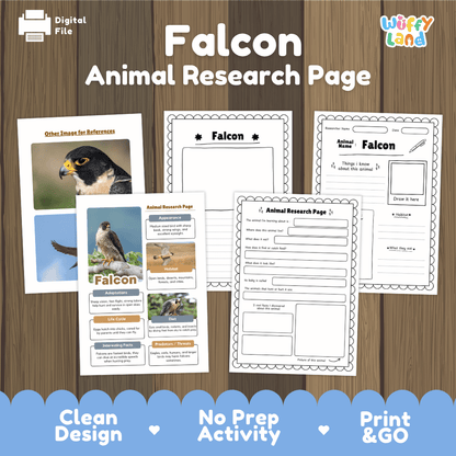 Falcon Animal Research Page Worksheets and Fact Sheet Activity