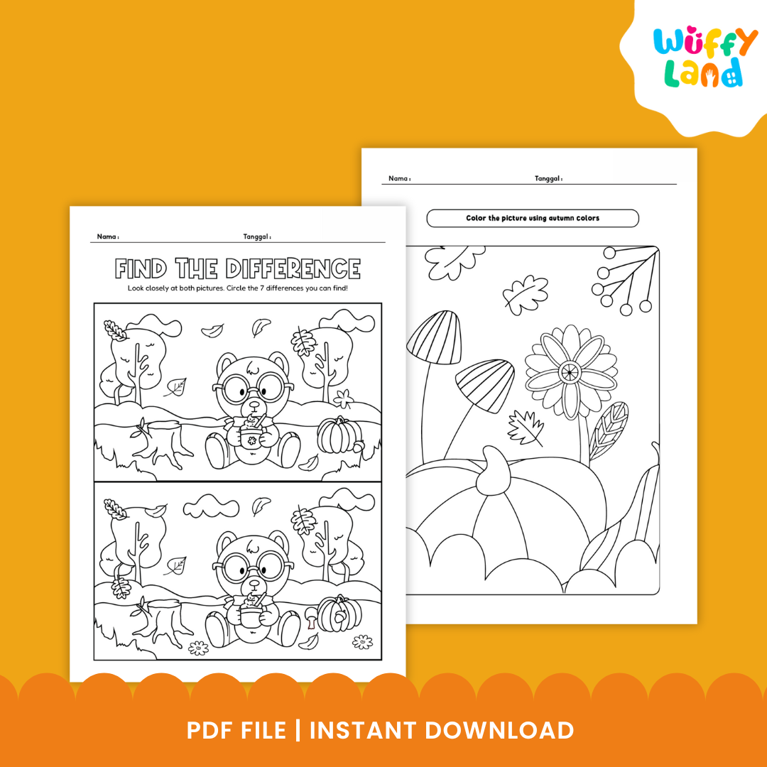 Fall activity worksheets for kids with autumn themed word search, maze, coloring, riddles and literacy activities