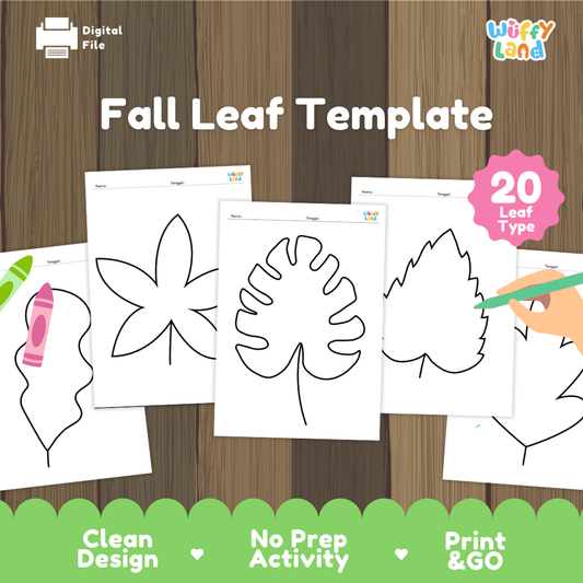 Printable fall leaf templates featuring 20 different leaf shapes for kids to color, decorate and use in autumn crafts