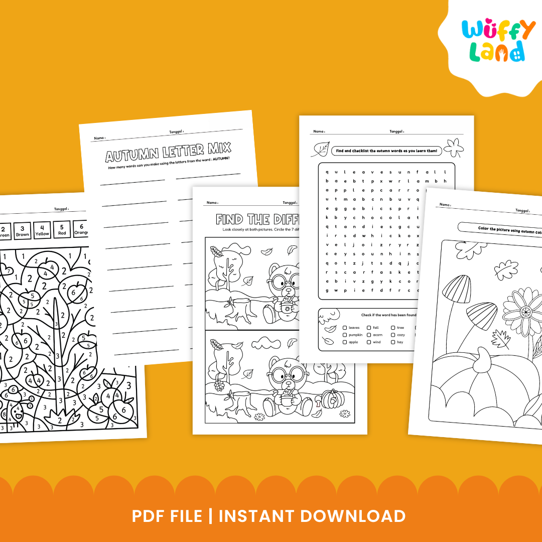 Printable fall literacy activities with word scrambles, letter games, riddles and autumn vocabulary practice for kids