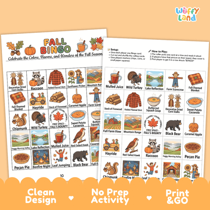 Fall Autumn Season BINGO Games Printable Activity