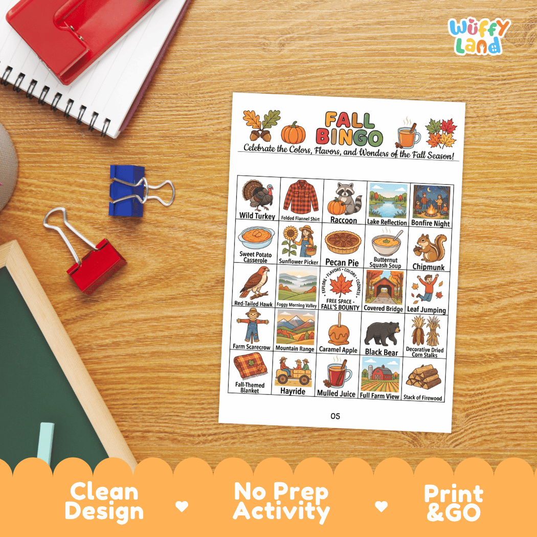 Fall Autumn Season BINGO Games Printable Activity