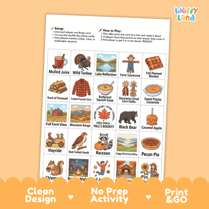 Fall Autumn Season BINGO Games Printable Activity