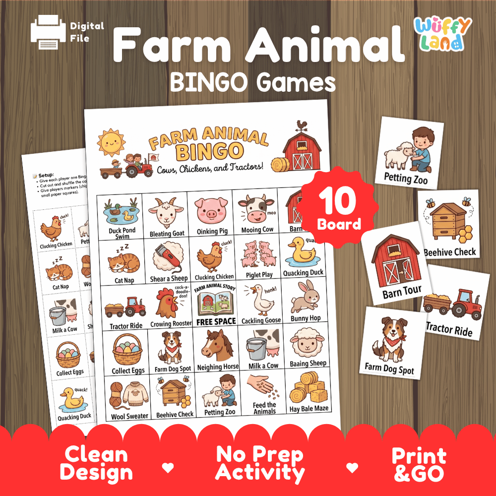 Farm Animal Bingo Games Printable Activity