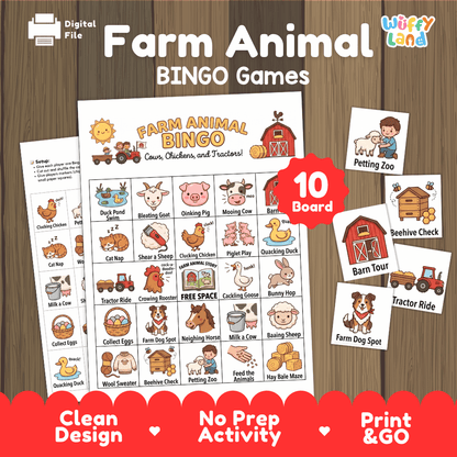 Farm Animal Bingo Games Printable Activity