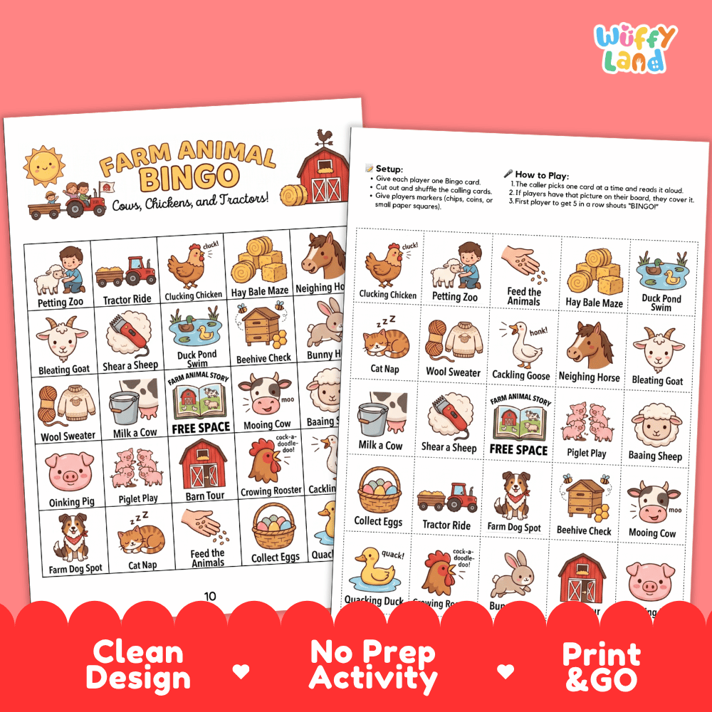 Farm Animal Bingo Games Printable Activity