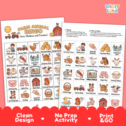 Farm Animal Bingo Games Printable Activity
