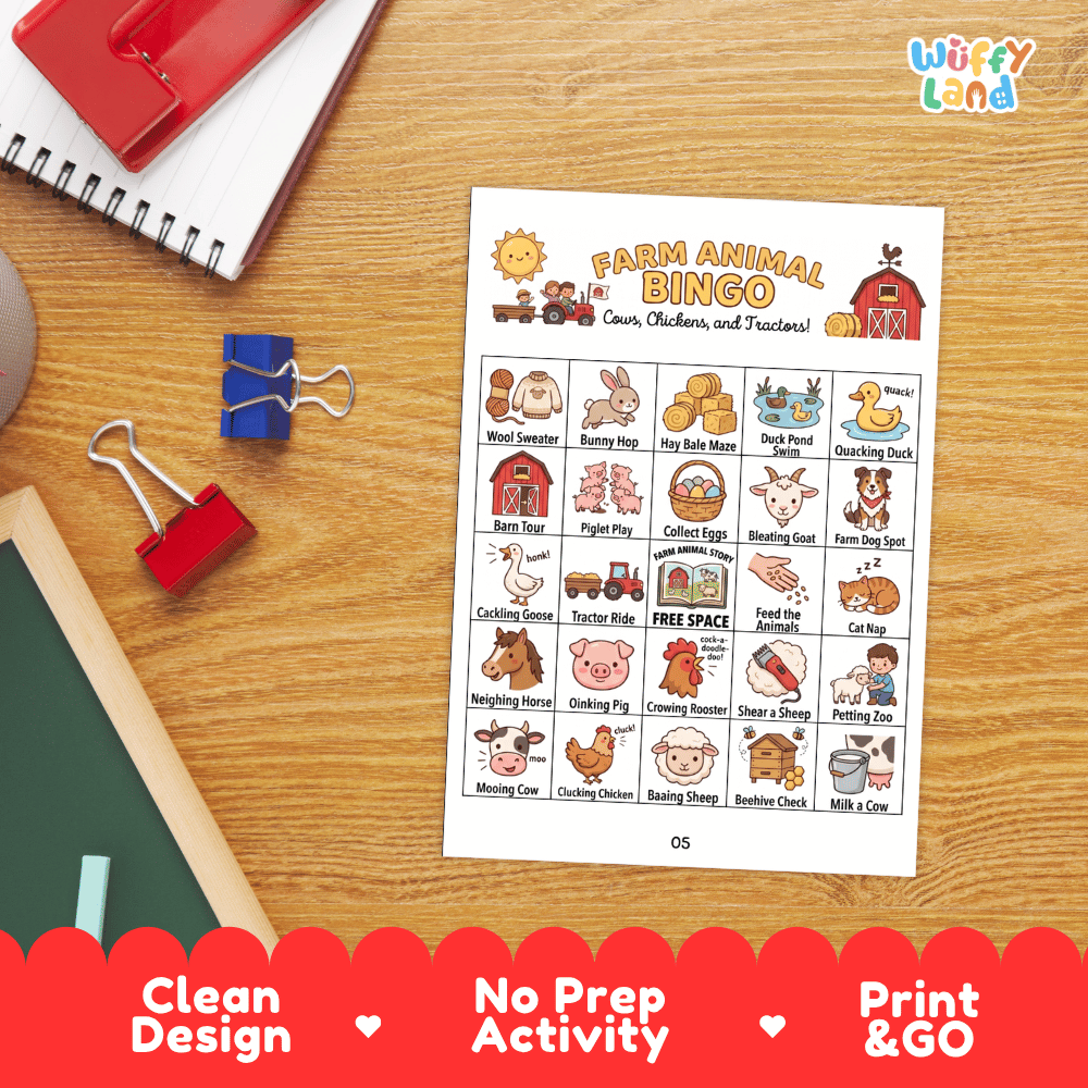 Farm Animal Bingo Games Printable Activity