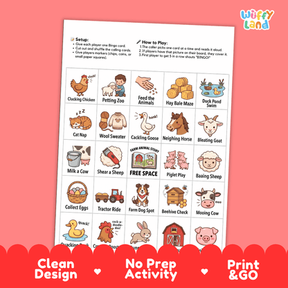 Farm Animal Bingo Games Printable Activity