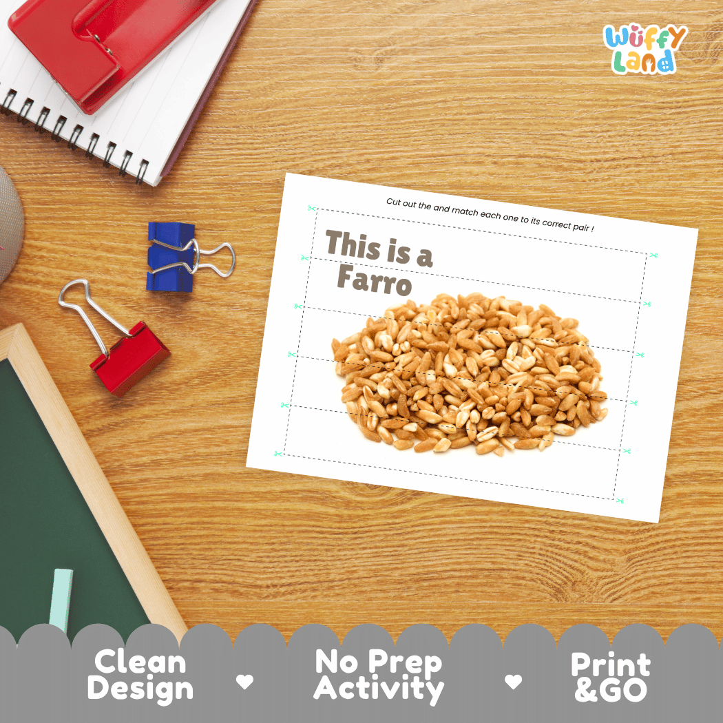 Farro Cut and Match Activity Worksheets | Nuts and Dried Fruits Puzzle Printables