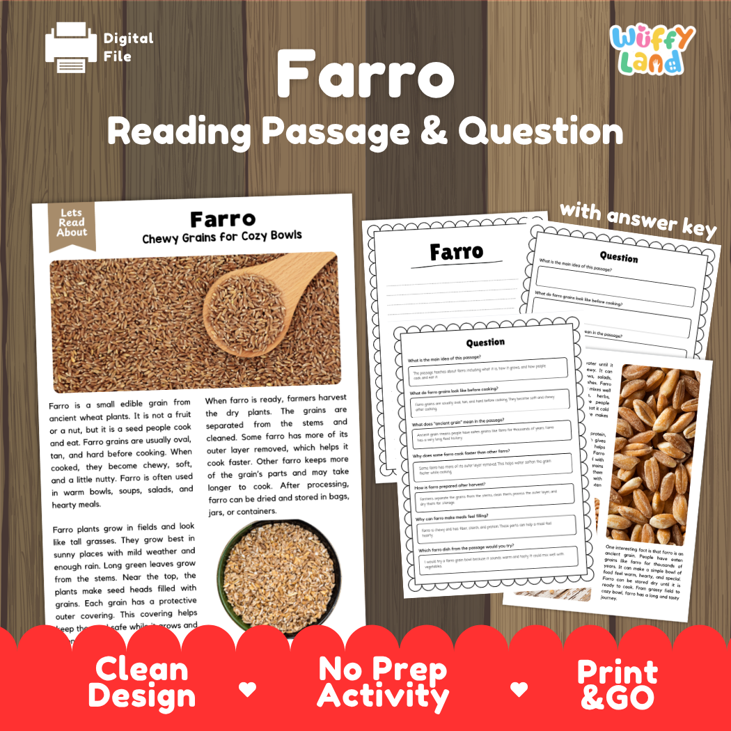 Farro Reading Passage and Comprehension Questions Worksheets with Answer Key