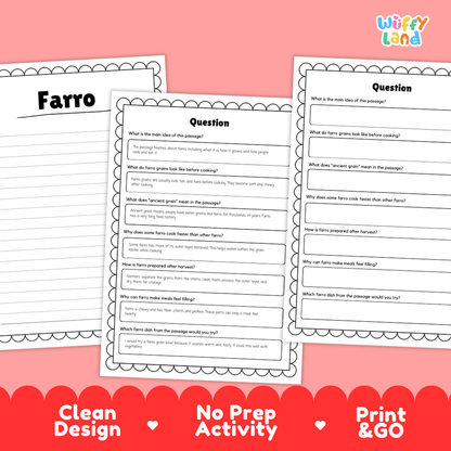 Farro Reading Passage and Comprehension Questions Worksheets with Answer Key