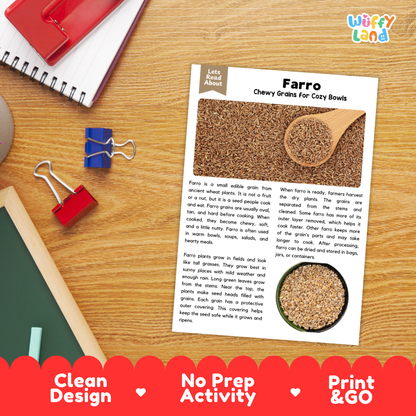 Farro Reading Passage and Comprehension Questions Worksheets with Answer Key