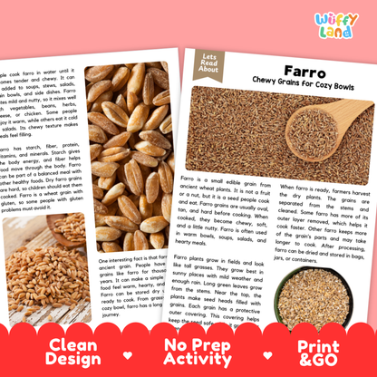 Farro Reading Passage and Comprehension Questions Worksheets with Answer Key