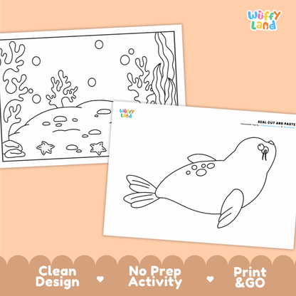 Seal Cut and Paste Craft and Coloring Activity Worksheets