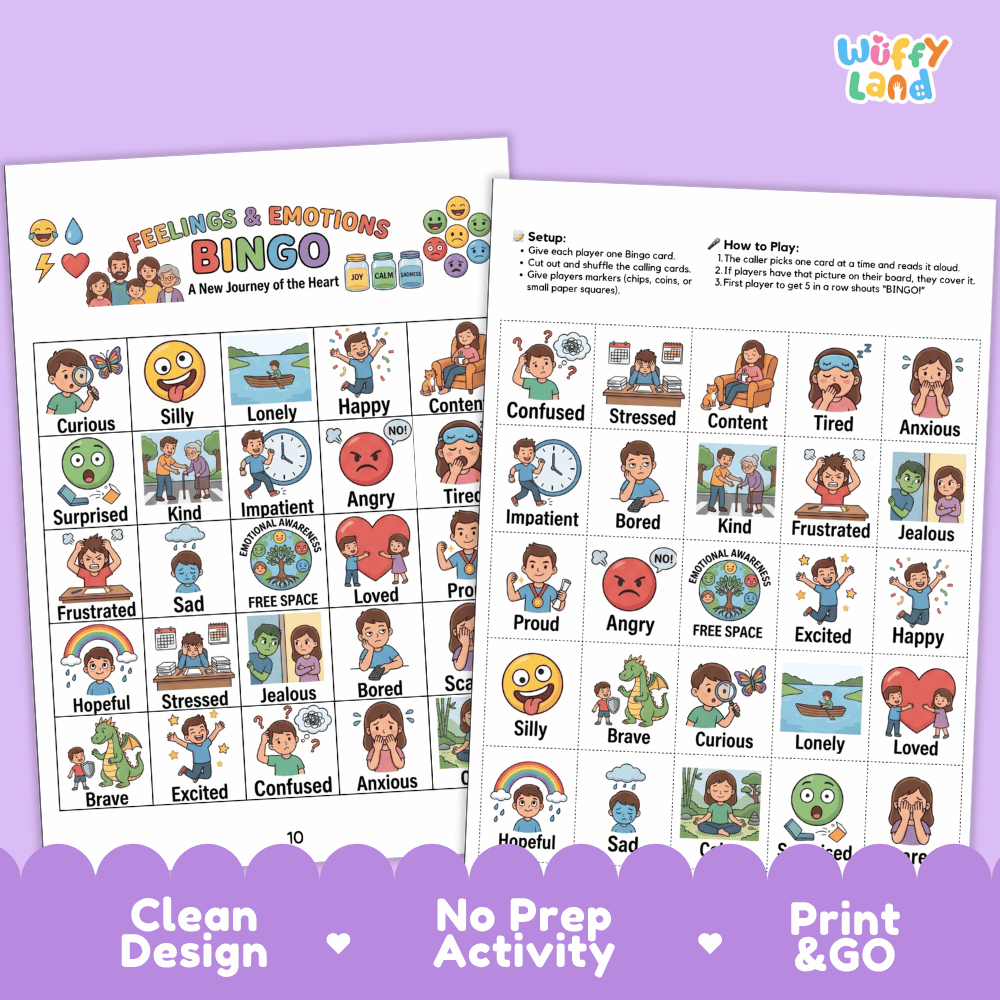 Feelings and Emotions Bingo Games Printable SEL Activities