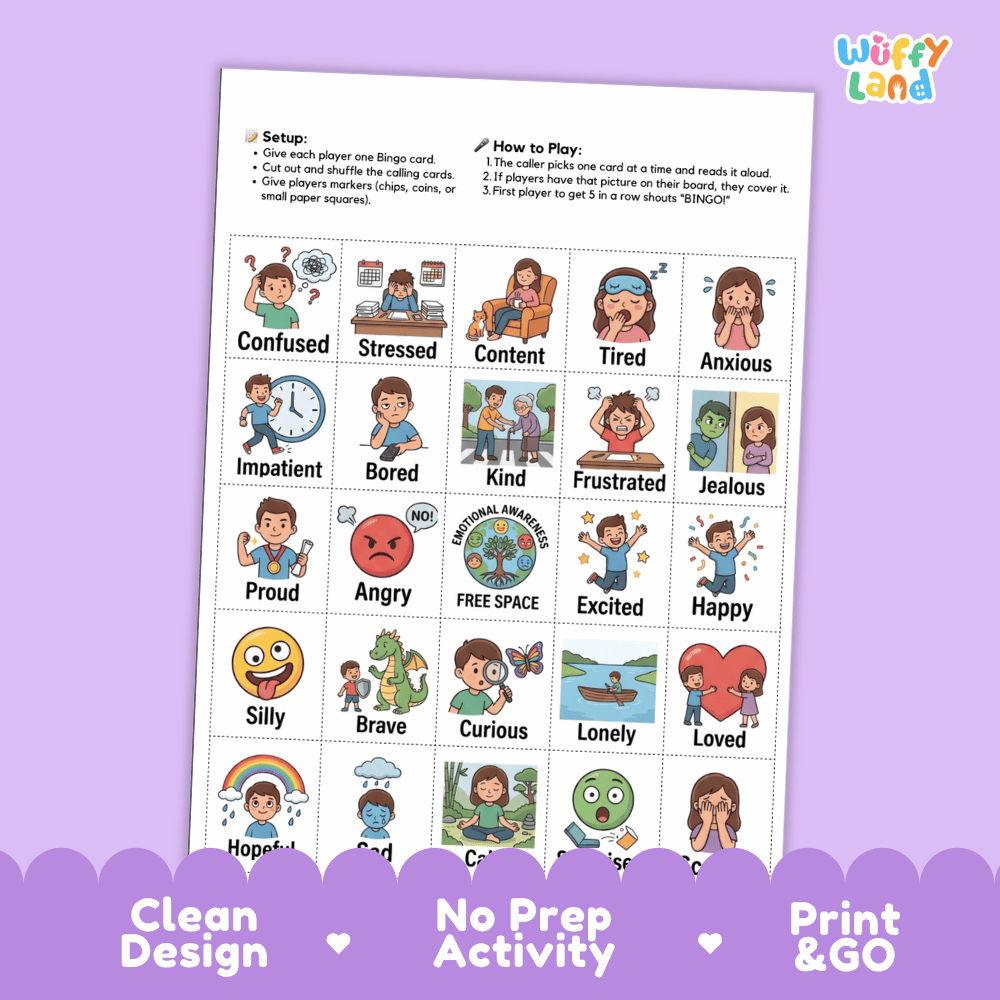 Feelings and Emotions Bingo Games Printable SEL Activities