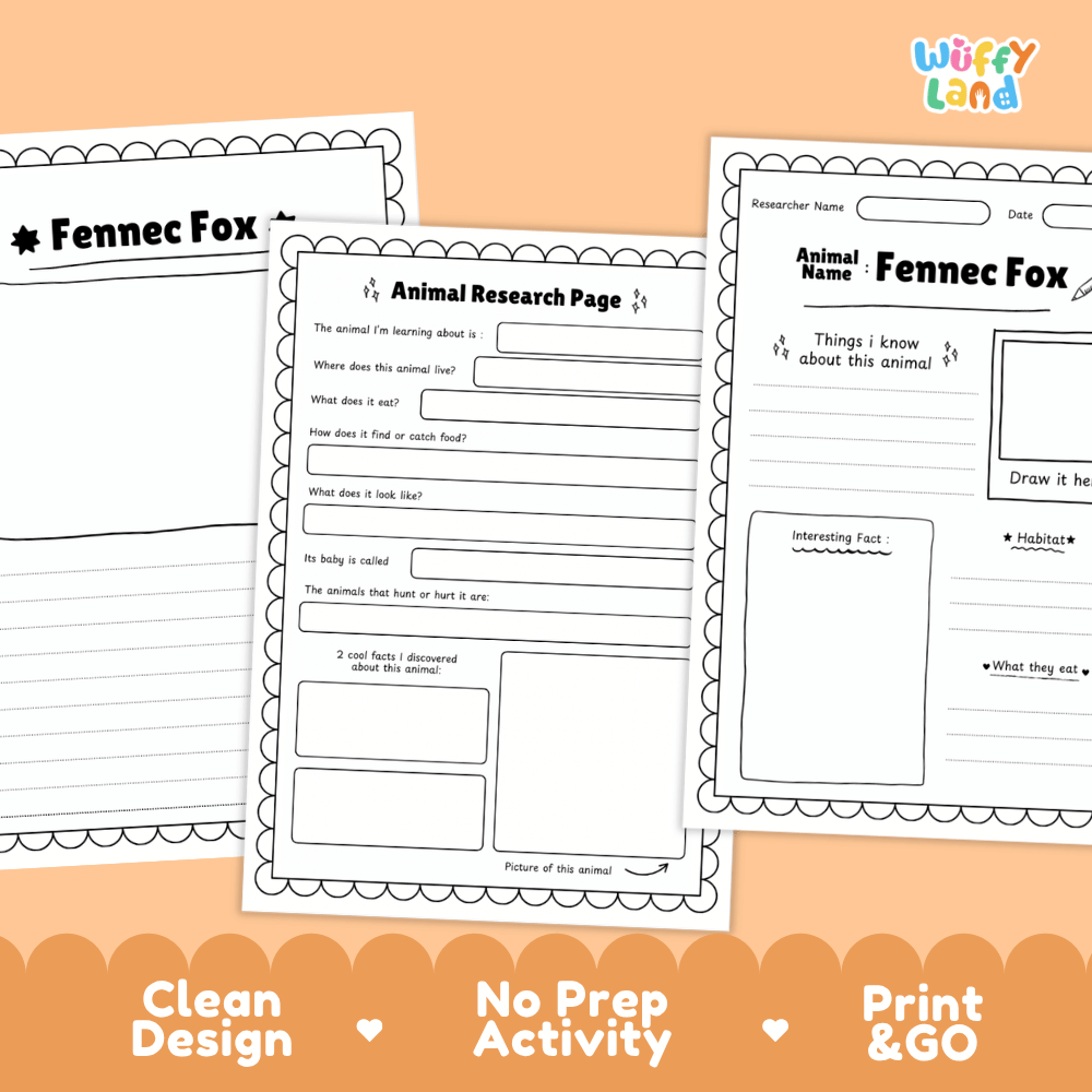 Fennec Fox Animal Research Page Worksheets and Fact Sheet