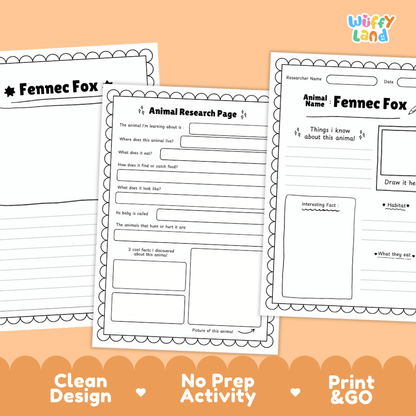Fennec Fox Animal Research Page Worksheets and Fact Sheet