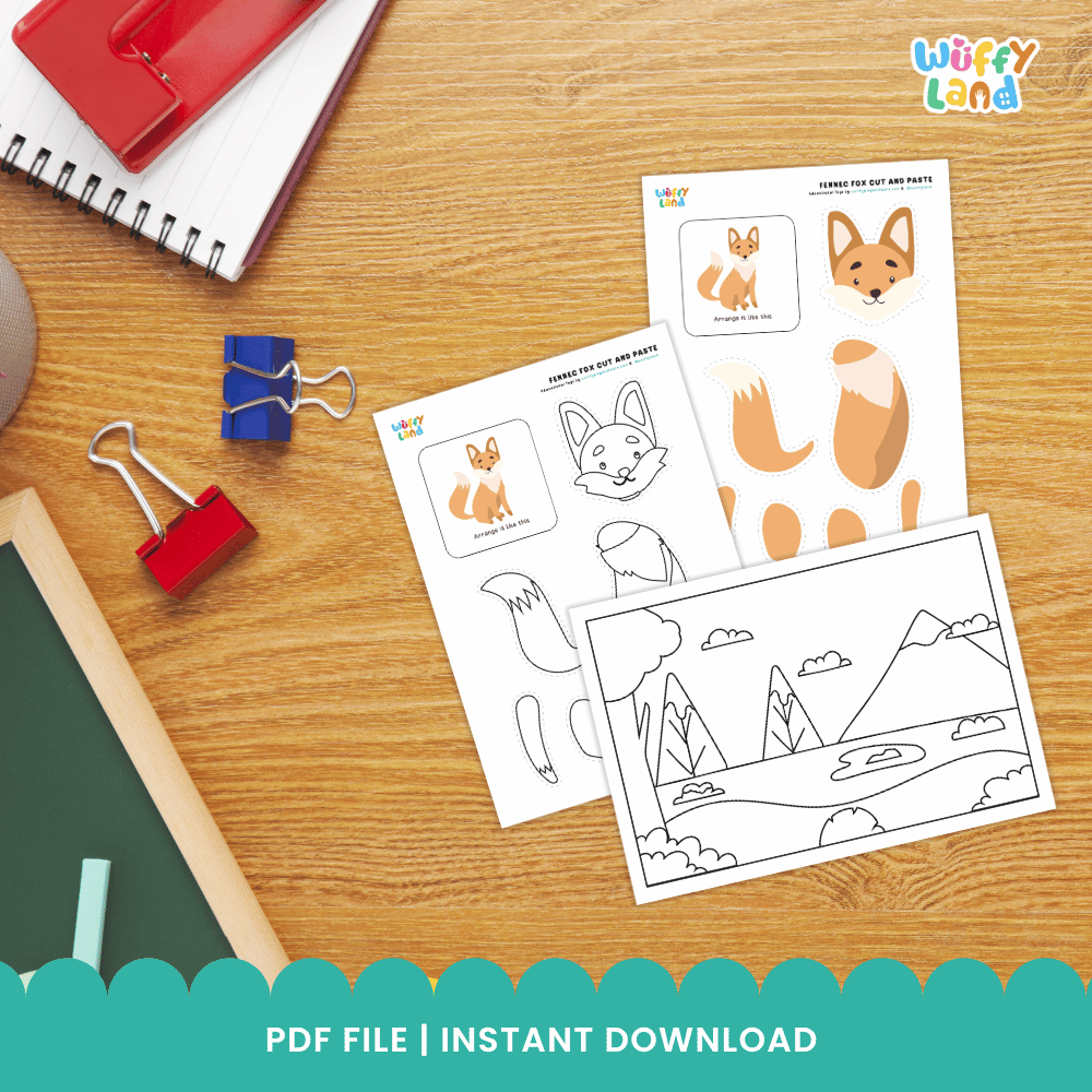 Fennec Fox Cut and Paste Craft and Coloring Activity Worksheets