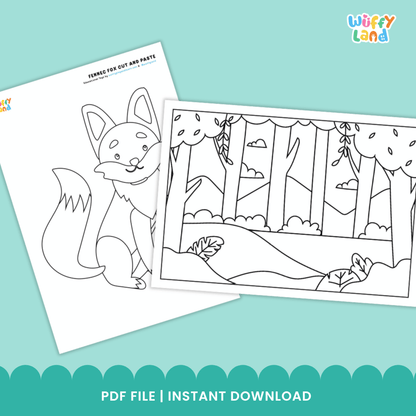 Fennec Fox Cut and Paste Craft and Coloring Activity Worksheets