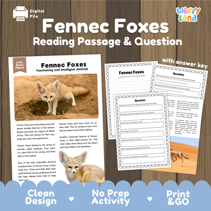 Fennec Foxes Reading Passage and Comprehension Questions Worksheets with Answer Key