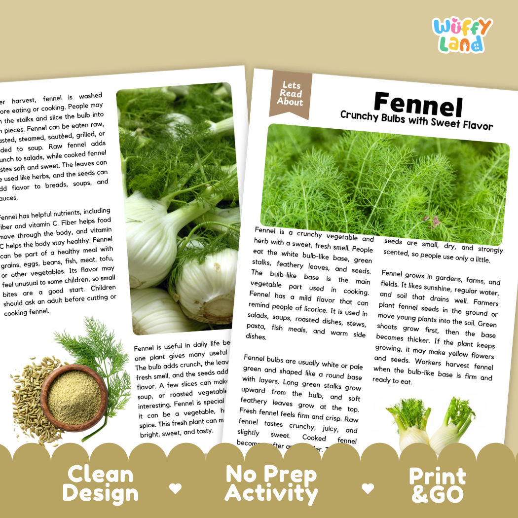 Teacher answer key page showing complete question solutions for fennel reading comprehension practice