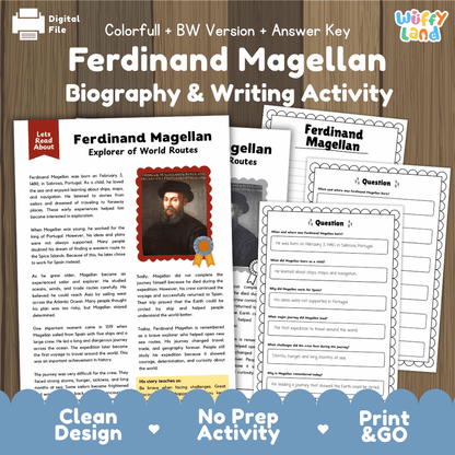 Ferdinand Magellan Biography Reading Passage and Writing Activity Worksheets