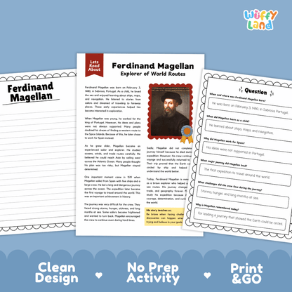 Ferdinand Magellan Biography Reading Passage and Writing Activity Worksheets