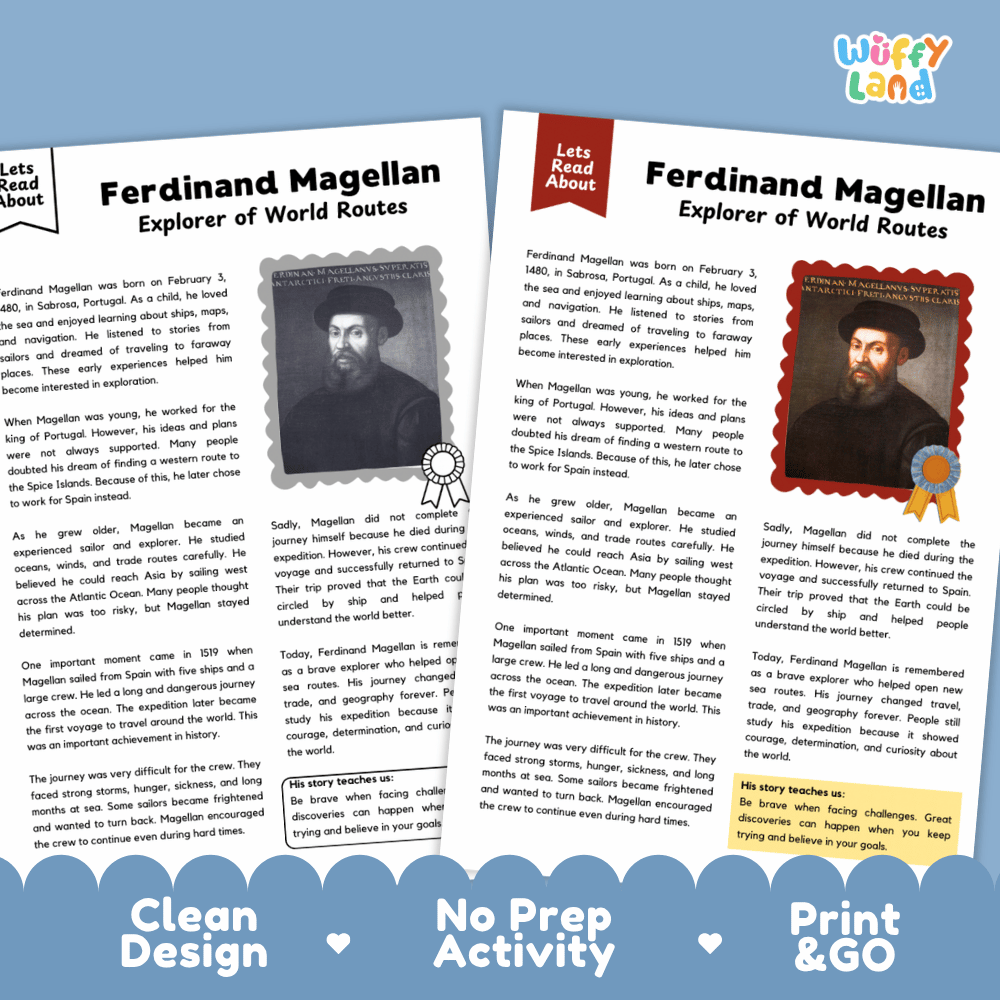 Ferdinand Magellan Biography Reading Passage and Writing Activity Worksheets