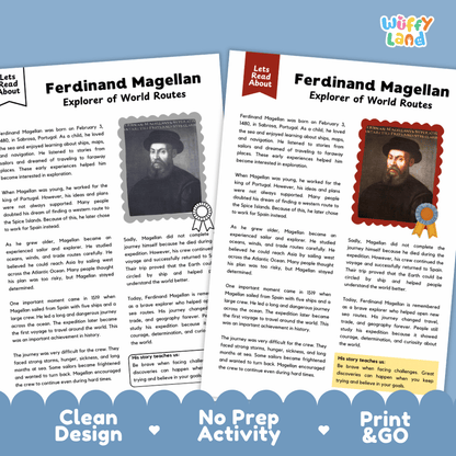 Ferdinand Magellan Biography Reading Passage and Writing Activity Worksheets