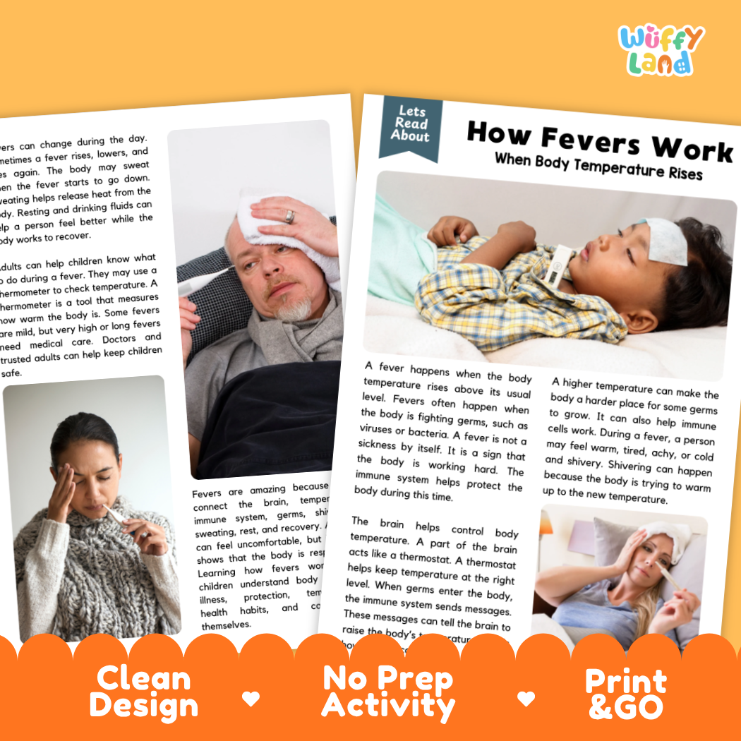 Complete teacher answer key worksheet providing detailed model responses for fever comprehension questions