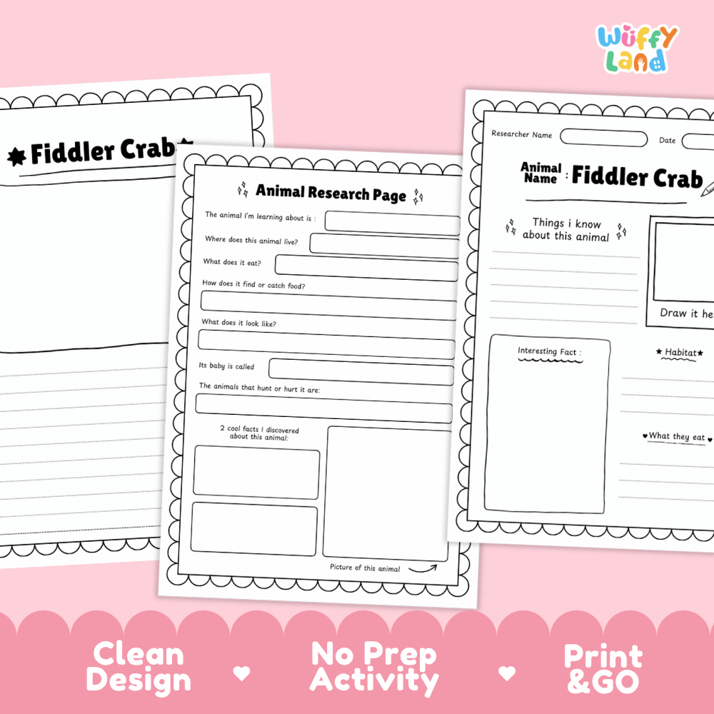 Fiddler Crab Animal Research Page and Worksheets
