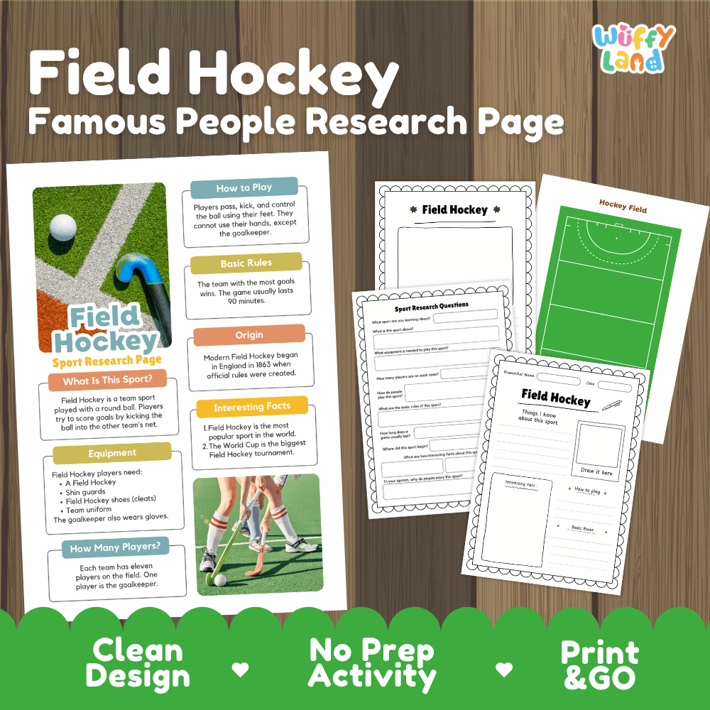 Field Hockey Sport Research Project Worksheets and Fact Sheet