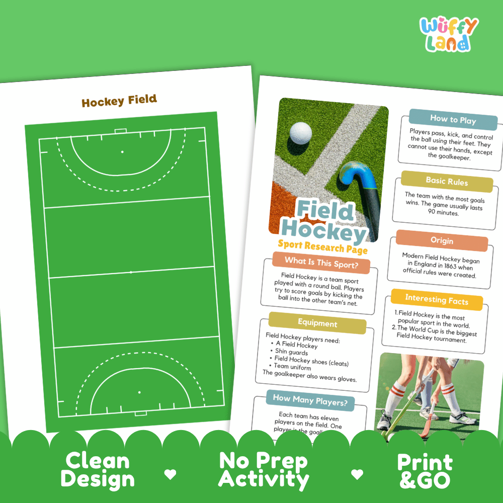 Field Hockey Sport Research Project Worksheets and Fact Sheet