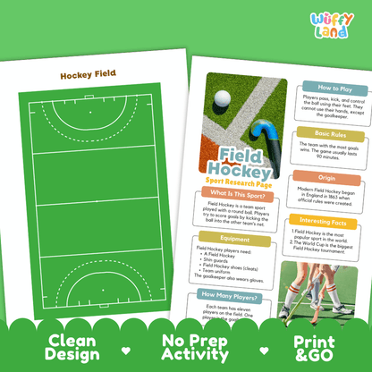 Field Hockey Sport Research Project Worksheets and Fact Sheet