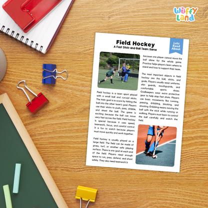 Field Hockey Sports Reading Passages and Comprehension Questions Worksheets