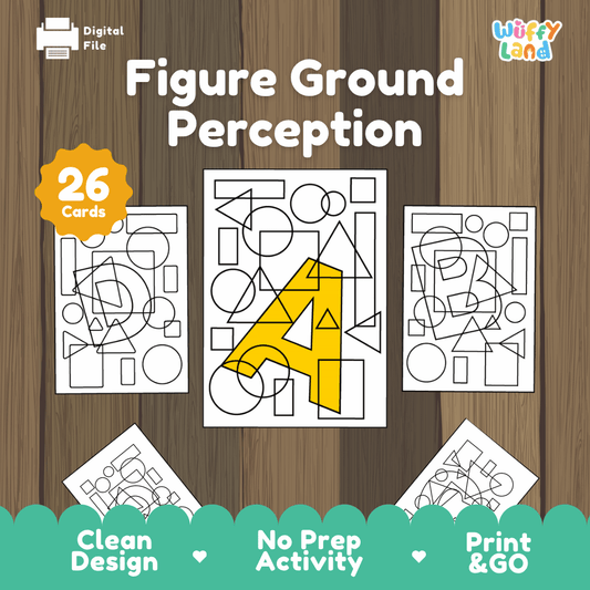 Figure ground perception printable alphabet letter finding activity pack overview from Wuffy Land featuring 26 cards 🔤🔍