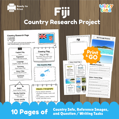 Fiji Country Research Project Worksheets and Activity Pages