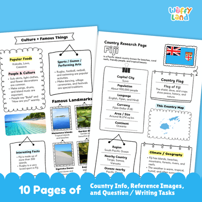 Fiji Country Research Project Worksheets and Activity Pages