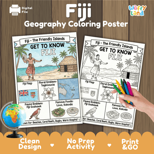 Fiji Geography Coloring Poster | Country Study Research Worksheet Activity