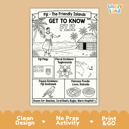 Fiji Geography Coloring Poster | Country Study Research Worksheet Activity