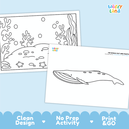 Fin Whale Cut and Paste Craft and Coloring Activity Worksheets