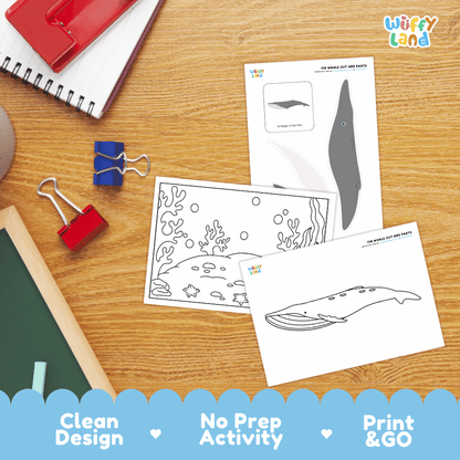 Fin Whale Cut and Paste Craft and Coloring Activity Worksheets