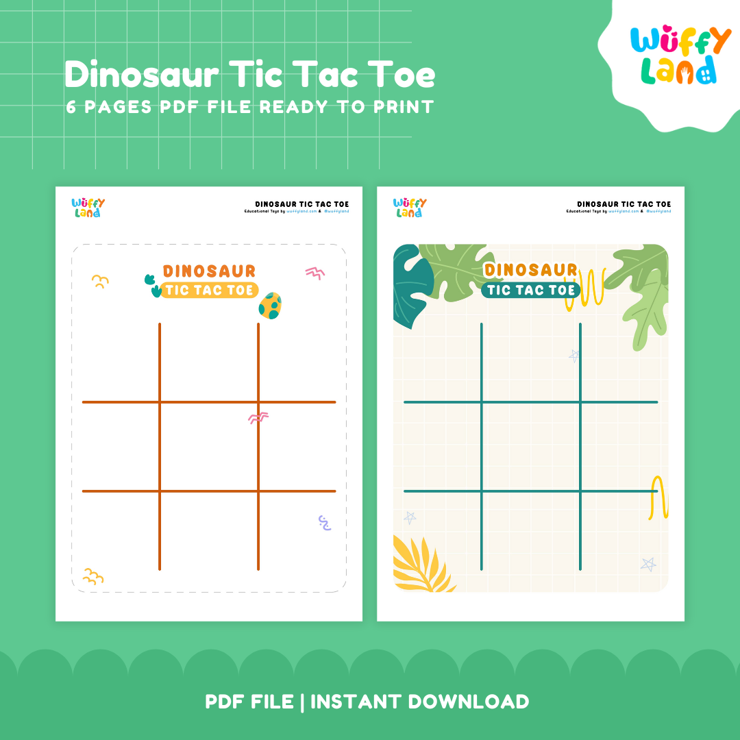 Dinosaur Tic Tac Toe Board Game | Prehistoric Strategy & Fine Motor Printable Activity