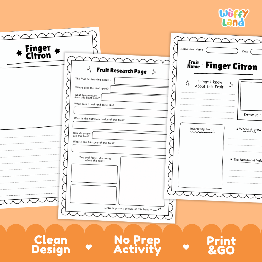 Finger Citron Fruit Research Page Worksheets and Fact Sheet