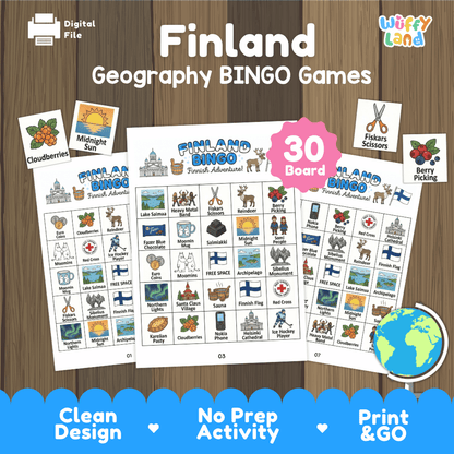 Finland Geography BINGO Game - Cultural Social Studies Printable Activity