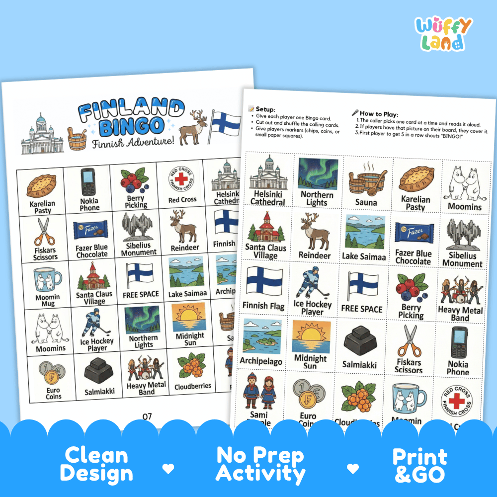 Finland Geography BINGO Game - Cultural Social Studies Printable Activity